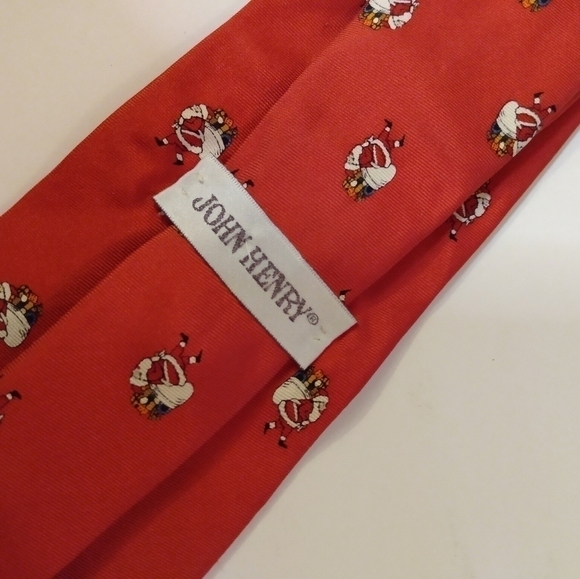 John Henry Vintage Santa Novelty 100% Silk Tie, Red Pre-owned - Picture 4 of 5
